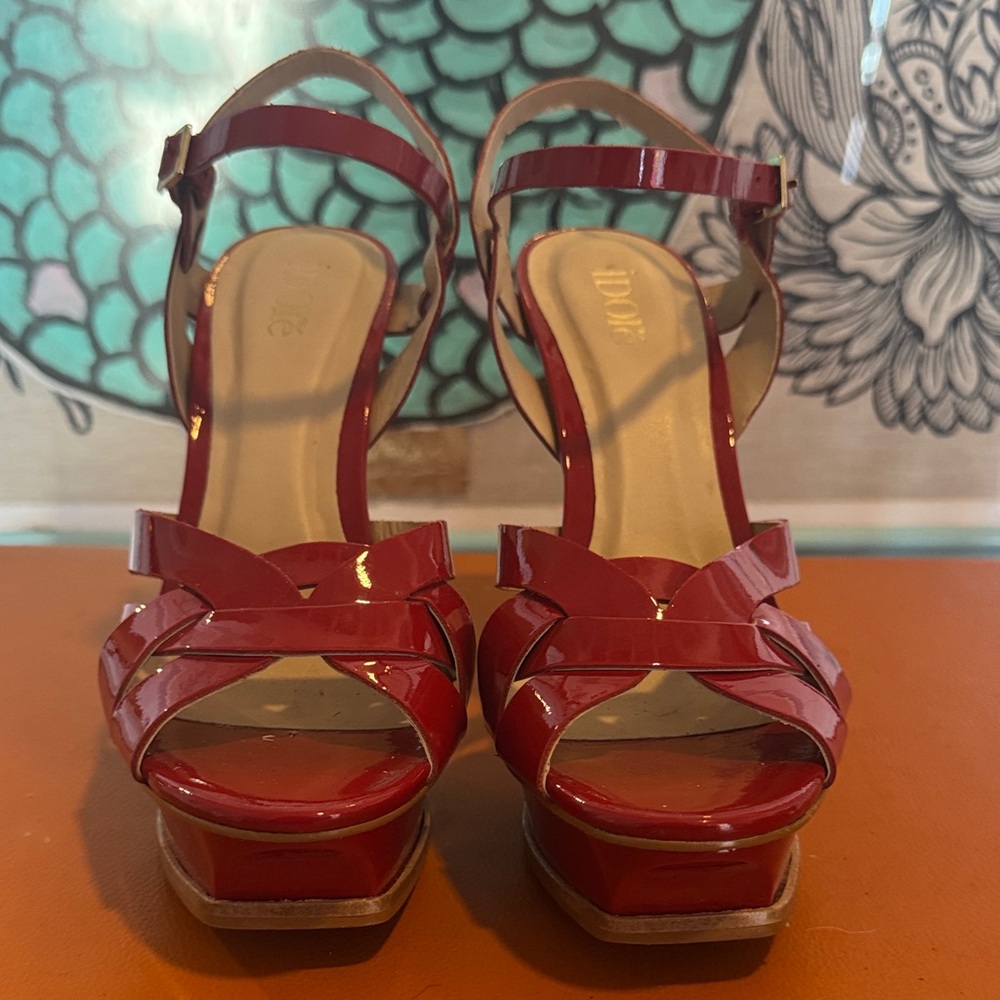 Idore Red Patent Leather Platform Sandals – Strappy High Heels – Size 8